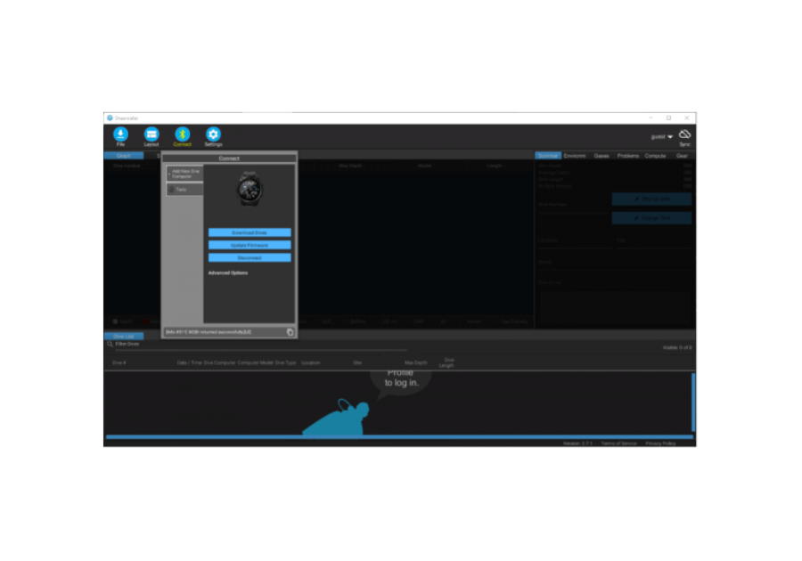 Once you are connected, you click download your dives, updating firmware, etc.