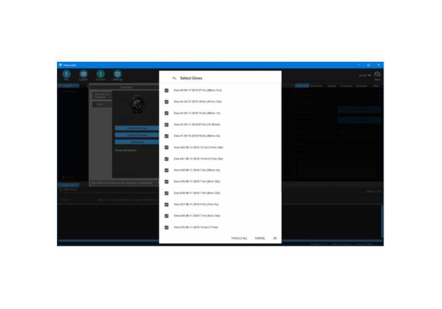 For faster connections, click on your dive computer, then click Connect.
You can also change your dive computer name here.